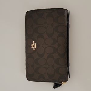 COACH Brown Signature Double Zip Travel Organizer